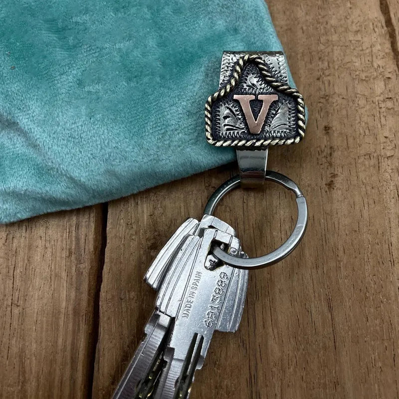 💥Handmade Cow Tag Belt  Key Holder with Custom Initial.