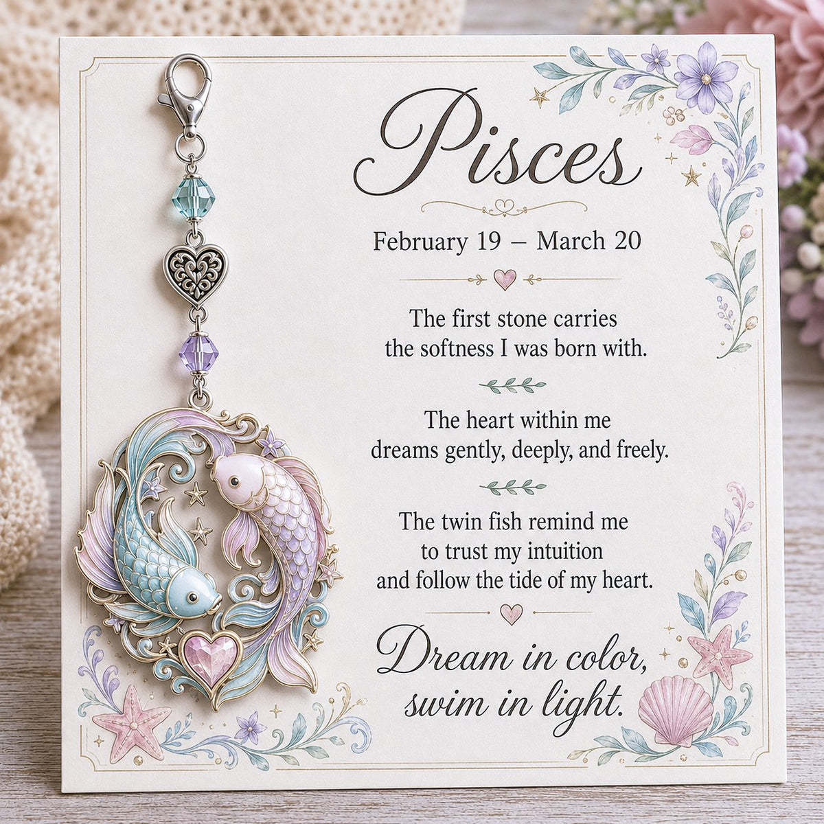 💫12 Zodiac Birthstone Charm Keepsake Card | Astrology Birthday Gift for Her