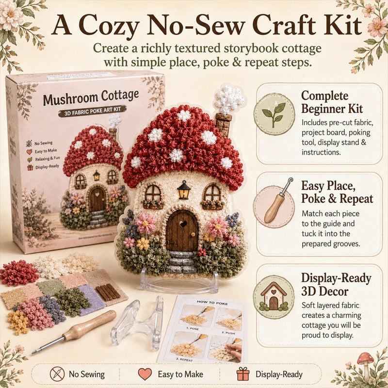 🏡 Whimsical Village 3D Fabric Poke Art Kit