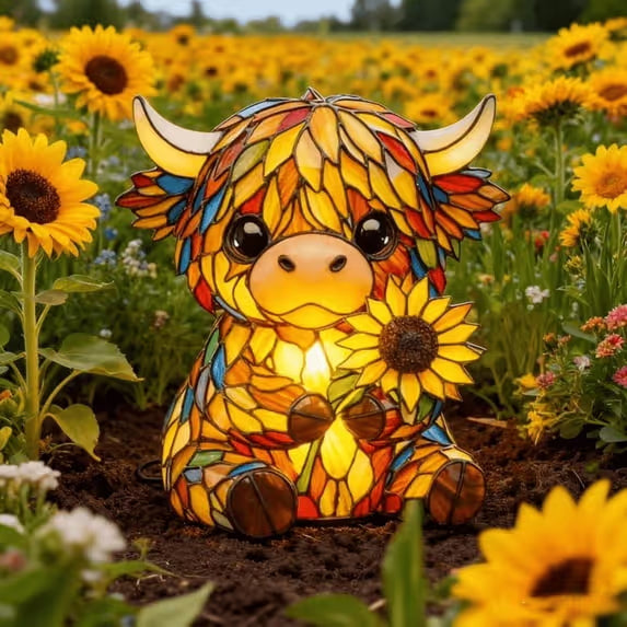 🌻🐮Creative Highland Cow Sunflower LED Night Light
