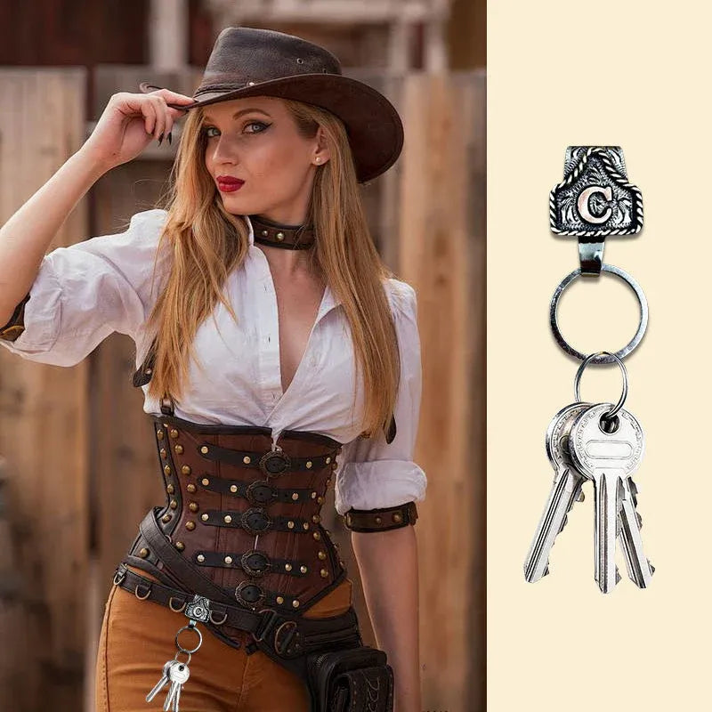 💥Handmade Cow Tag Belt  Key Holder with Custom Initial.