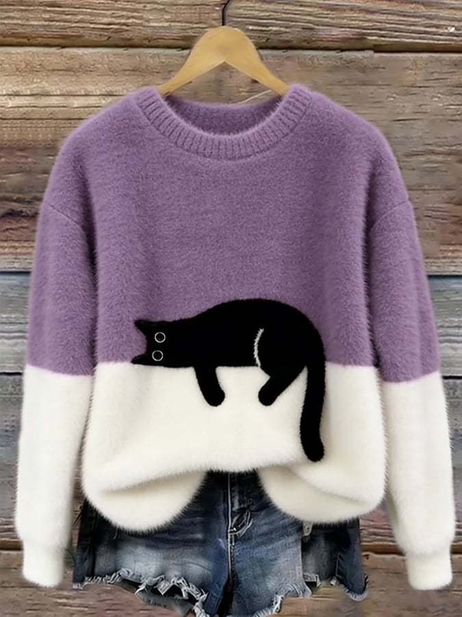 Cat Print Oversized Sweater