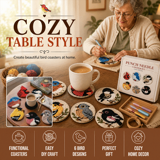 Bird Coasters Punch Needle Kit for Beginners Set