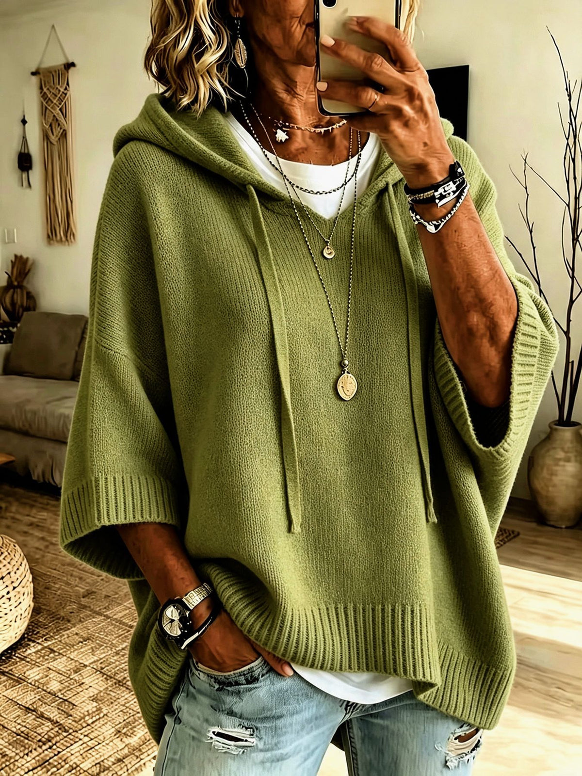 Women's Casual Hooded Knit Sweater