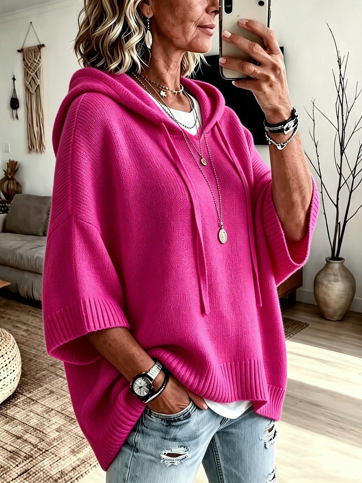Women's Casual Hooded Knit Sweater