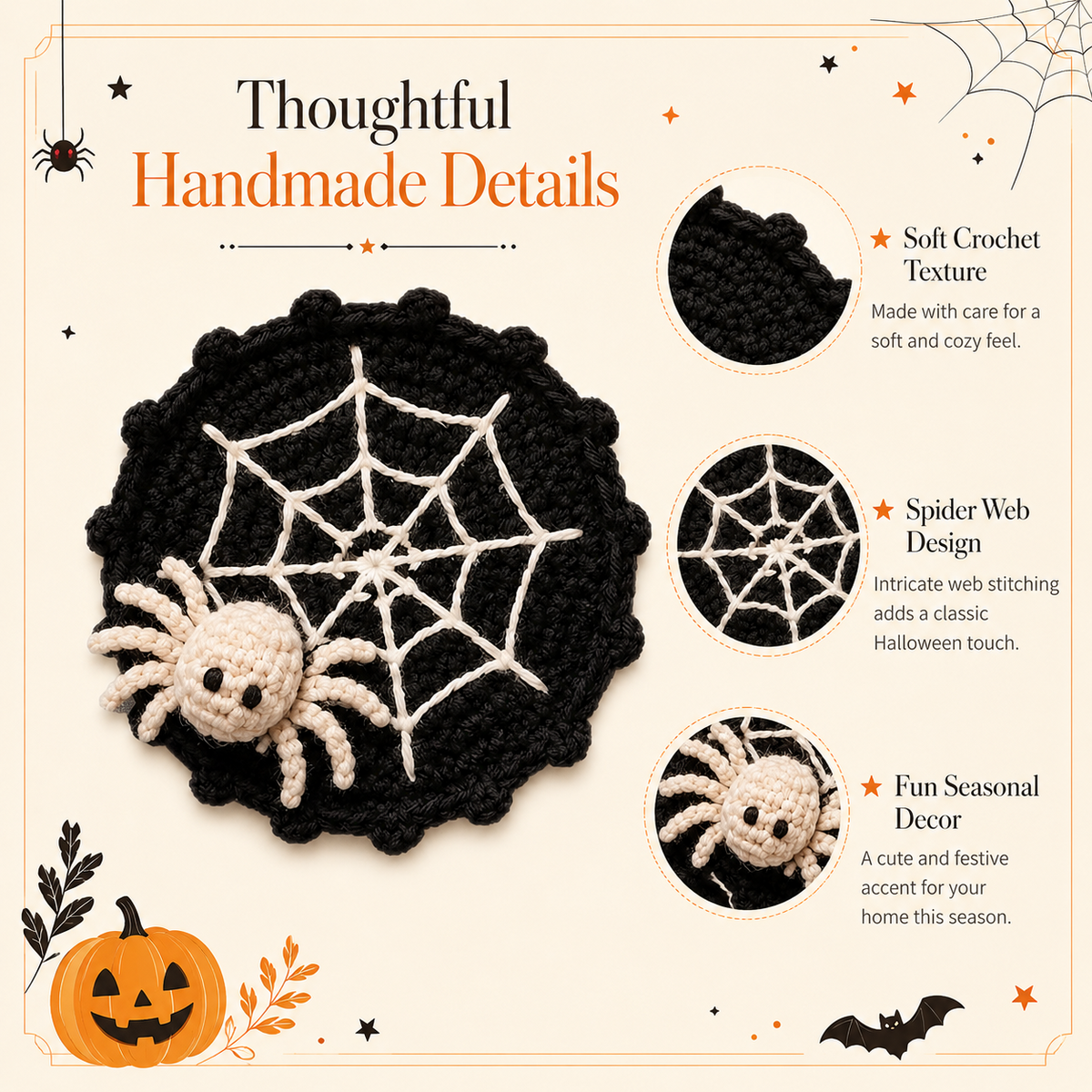 🕷️ 100% Hand-Crocheted Spider Web Coaster🧶