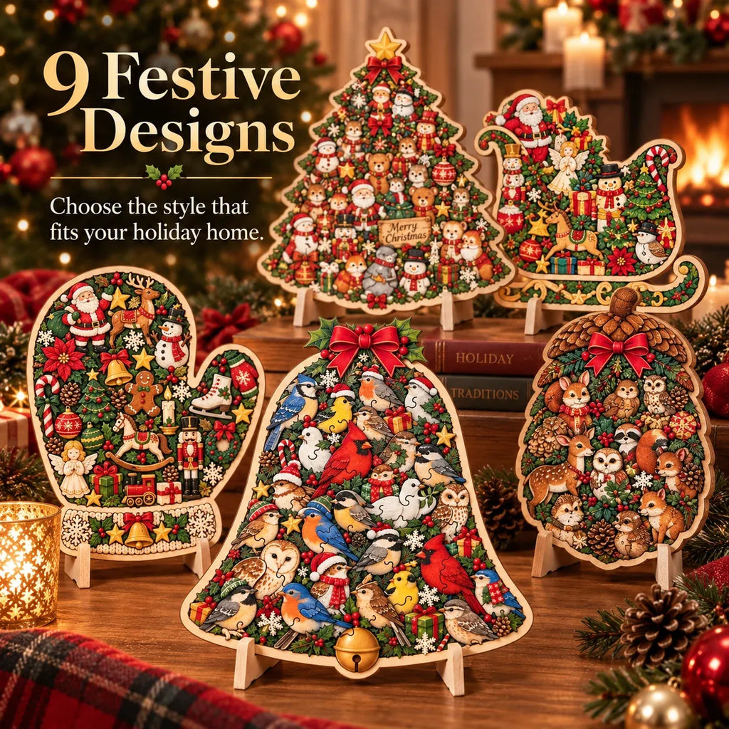 🎄🧩 Wooden Christmas Puzzle with Stand — 8 Festive Designs to Build & Display