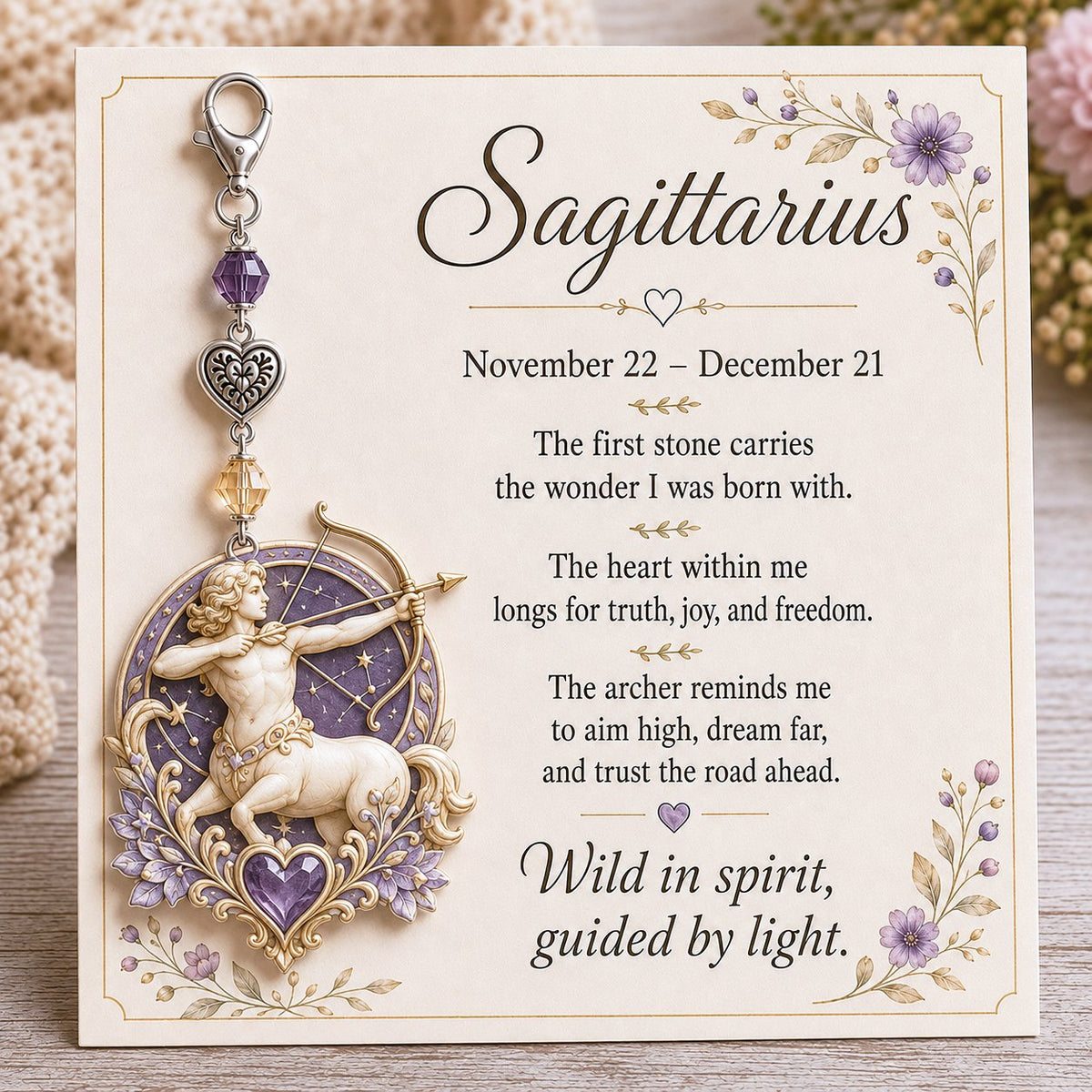 💫12 Zodiac Birthstone Charm Keepsake Card | Astrology Birthday Gift for Her