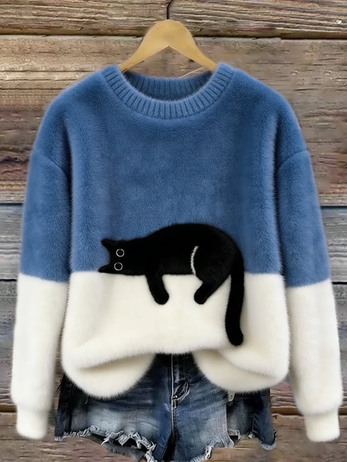 Cat Print Oversized Sweater
