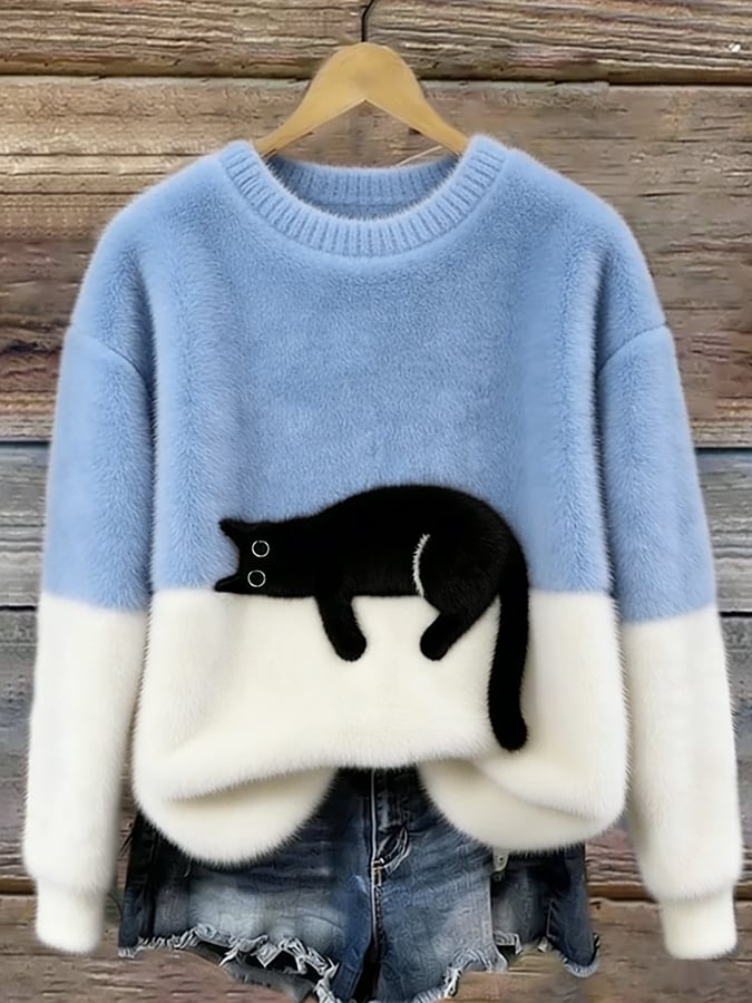 Cat Print Oversized Sweater