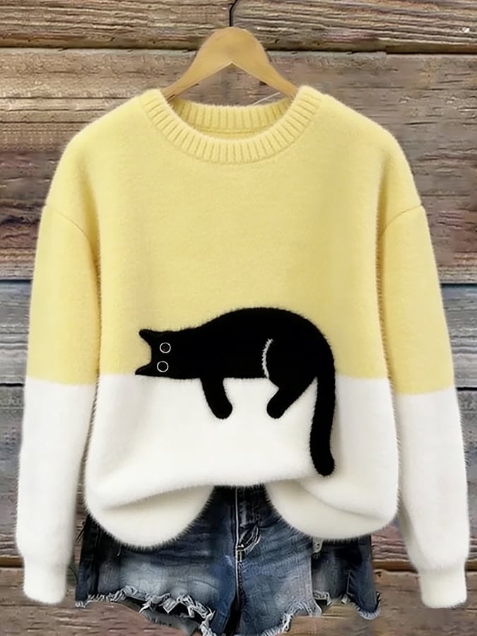 Cat Print Oversized Sweater