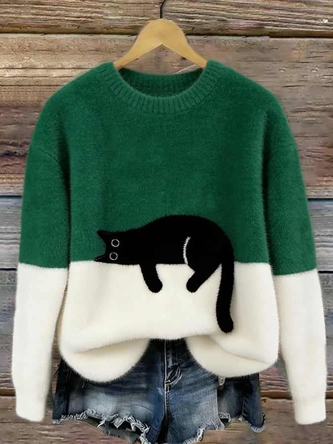 Cat Print Oversized Sweater