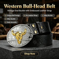 Bull‑Head Metal Buckle Embossed PU Leather Belt for Men