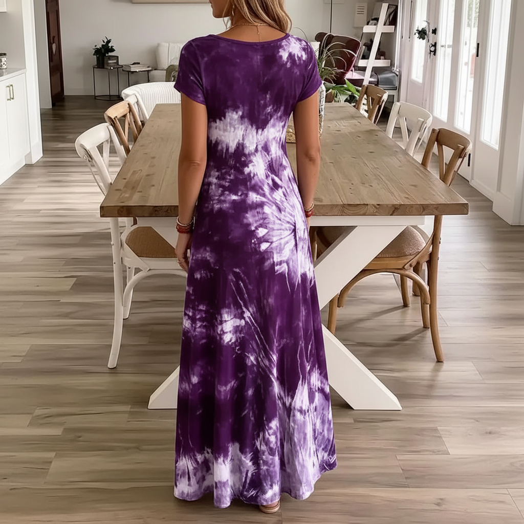 Women's Bohemian Tie-Dye Maxi Dress – Flowing Summer Casual Holiday Dress