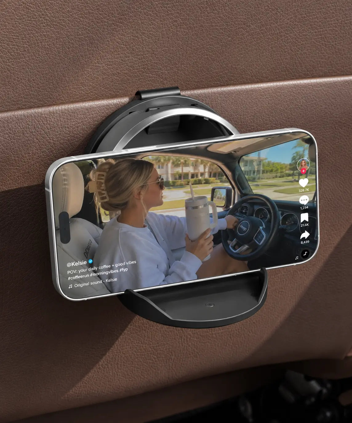 Foldable Hook-On Car Cup Holder – Chestnut Brown