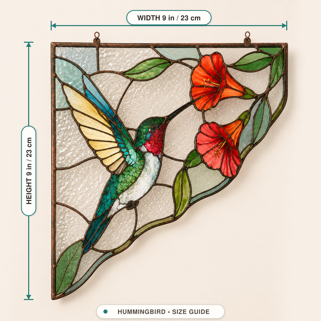 Nature’s Light Stained Glass Doorway Corner Suncatcher – Honeybee, Hummingbird & Cardinal