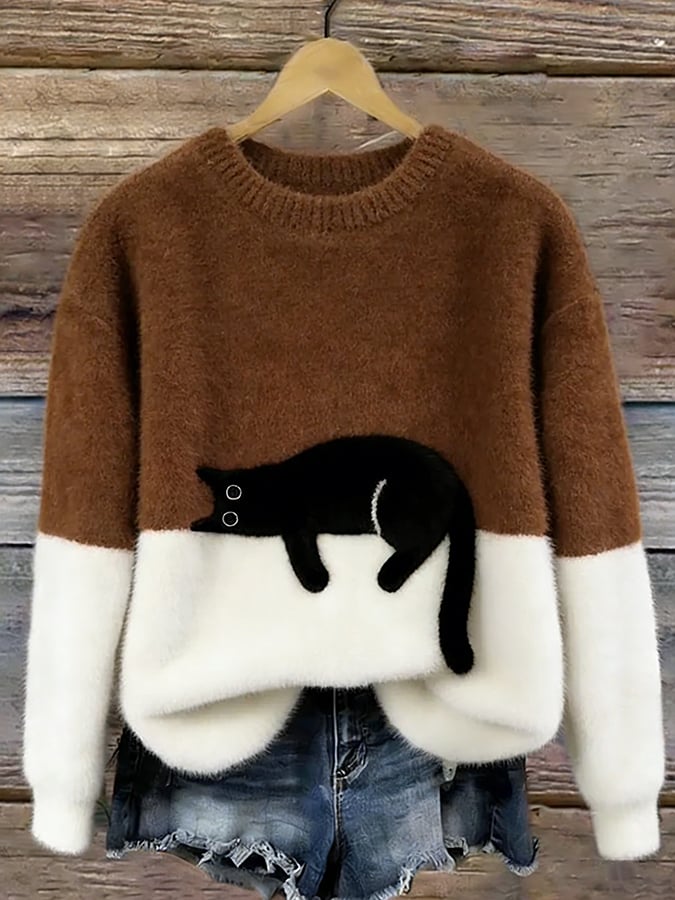 Cat Print Oversized Sweater