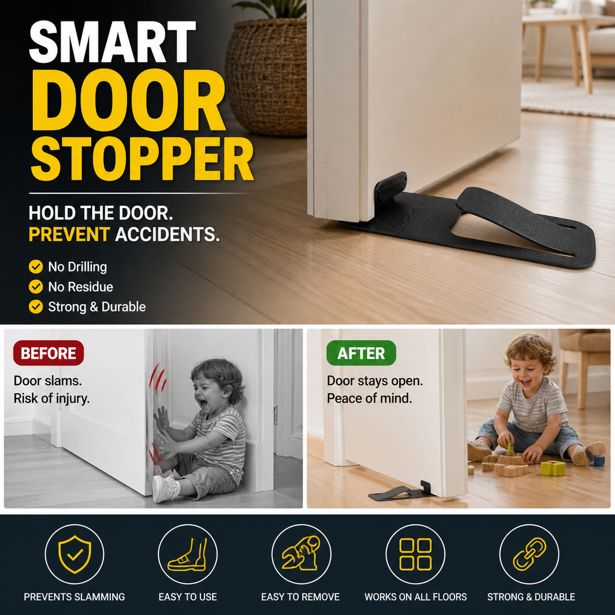 🚪🎁 50% OFF! Door Stopper Protector –  No-drill, residue-free & holds doors open. Safe & simple – stock up & save! 🏠✅