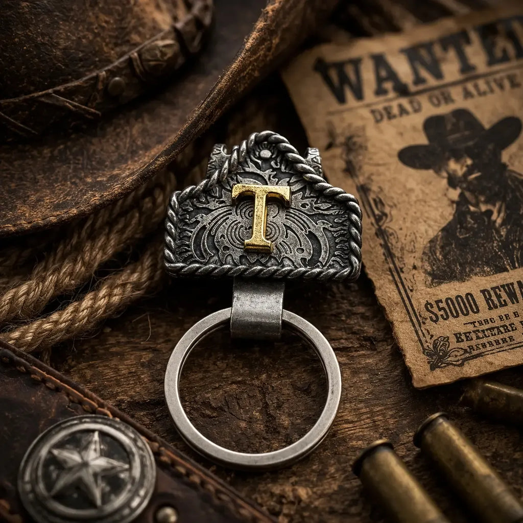 💥Handmade Cow Tag Belt  Key Holder with Custom Initial.