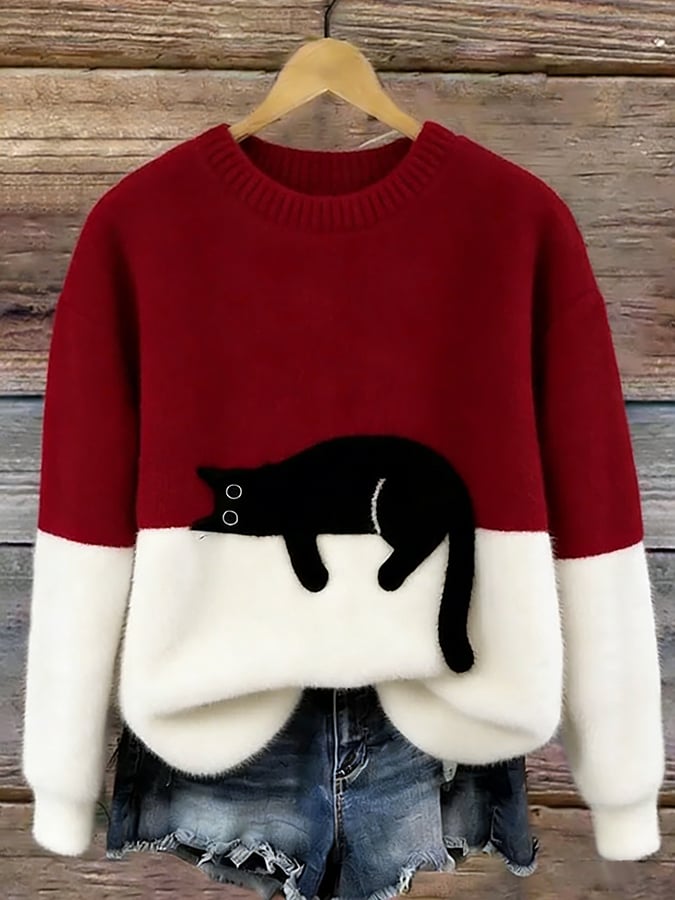 Cat Print Oversized Sweater