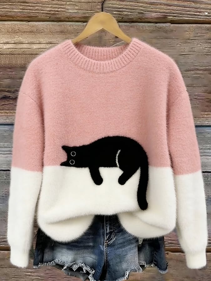 Cat Print Oversized Sweater