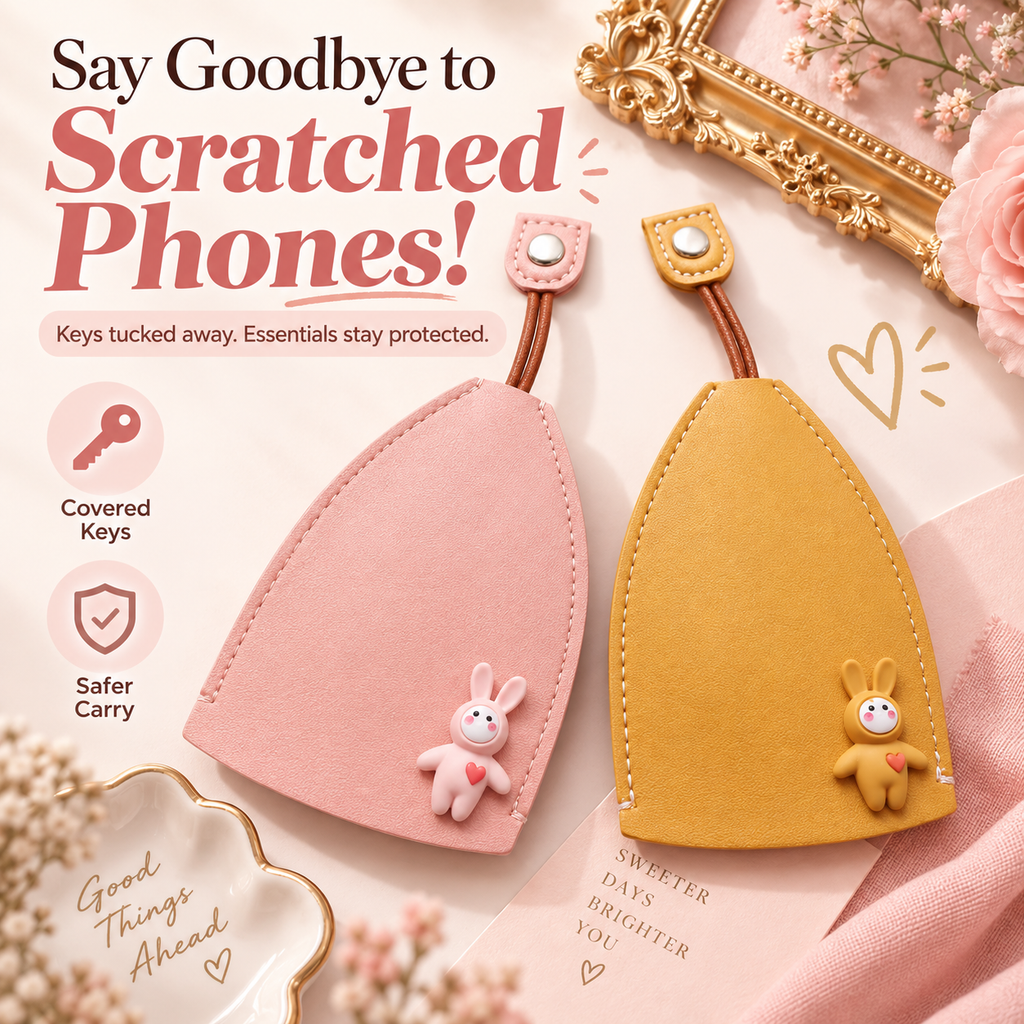 Cute Cartoon Pull-Out Leather Car Key Pouch & Organizer 🐰✨