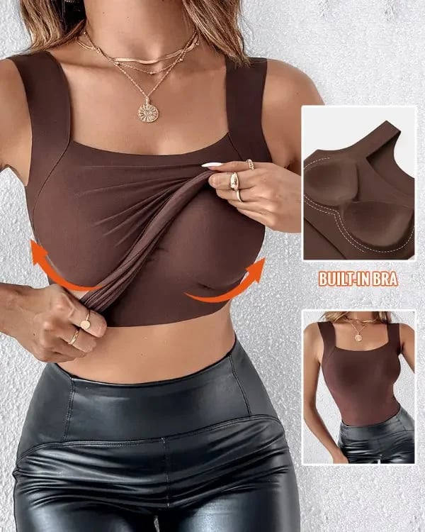 💐Women's U Neck Thermal Tank Tops with Built-In Bra