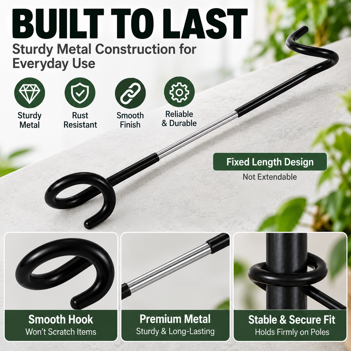 🌿🔩 No-Drill Plant Pole Hanging Hook — Fixed Metal Hook for Extra Greenery Space
