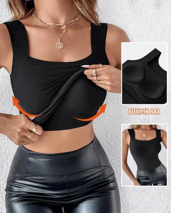 💐Women's U Neck Thermal Tank Tops with Built-In Bra