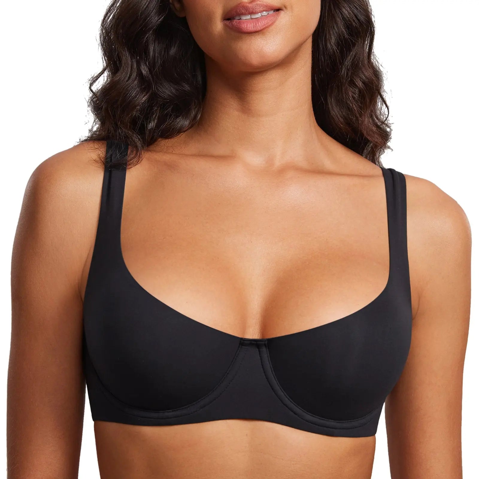 ⚡Flash Sale 👍 Unlined Balconette Bra Underwired Double Layer Cup Adjustable Straps Soft Stretchy Invisible Under Low Cut Tops