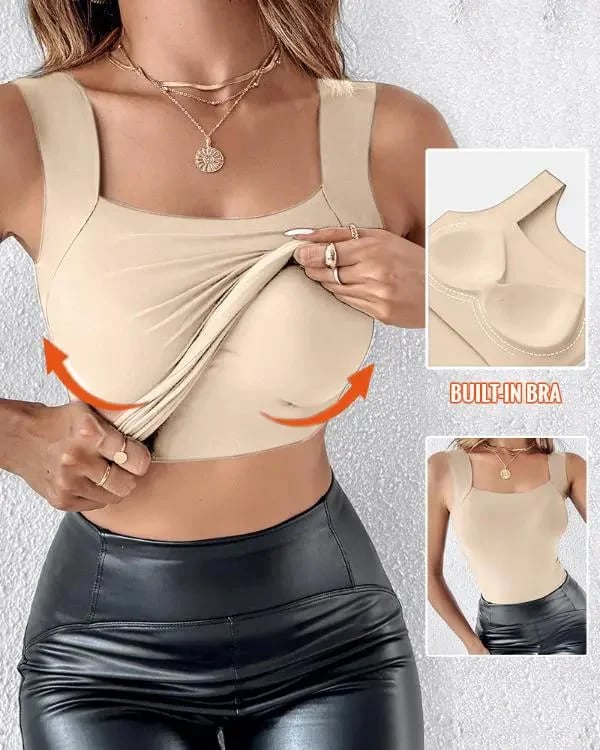 💐Women's U Neck Thermal Tank Tops with Built-In Bra
