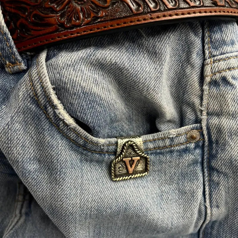 💥Handmade Cow Tag Belt  Key Holder with Custom Initial.
