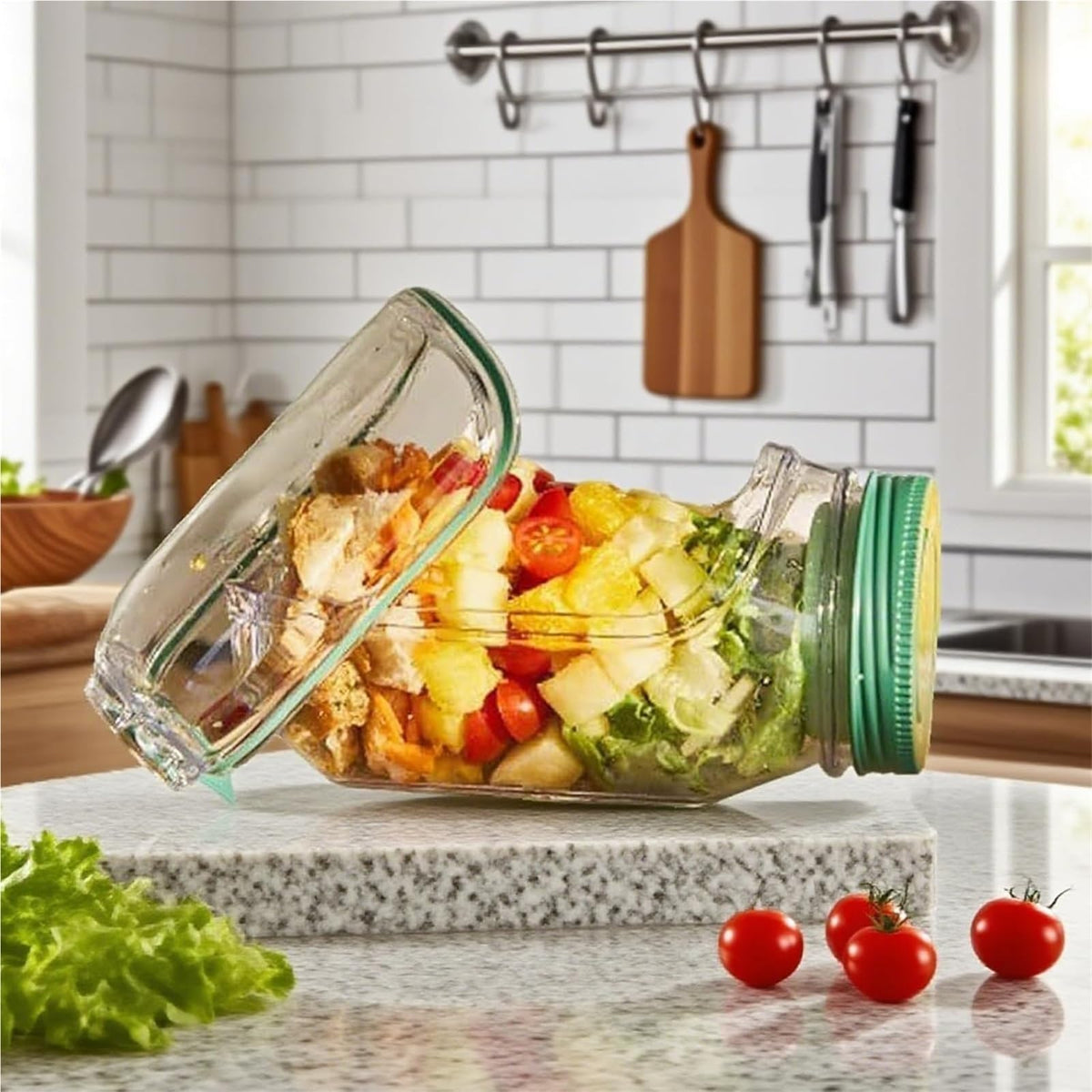 Hot Sale 60% OFF Salad Pod – Leakproof Mason Jar Style Salad Container with Side Hatch Bowl Design
