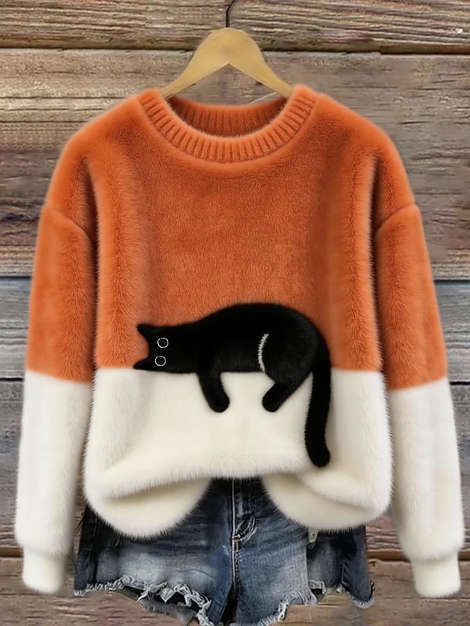 Cat Print Oversized Sweater