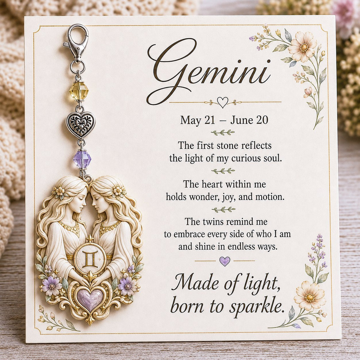 💫12 Zodiac Birthstone Charm Keepsake Card | Astrology Birthday Gift for Her