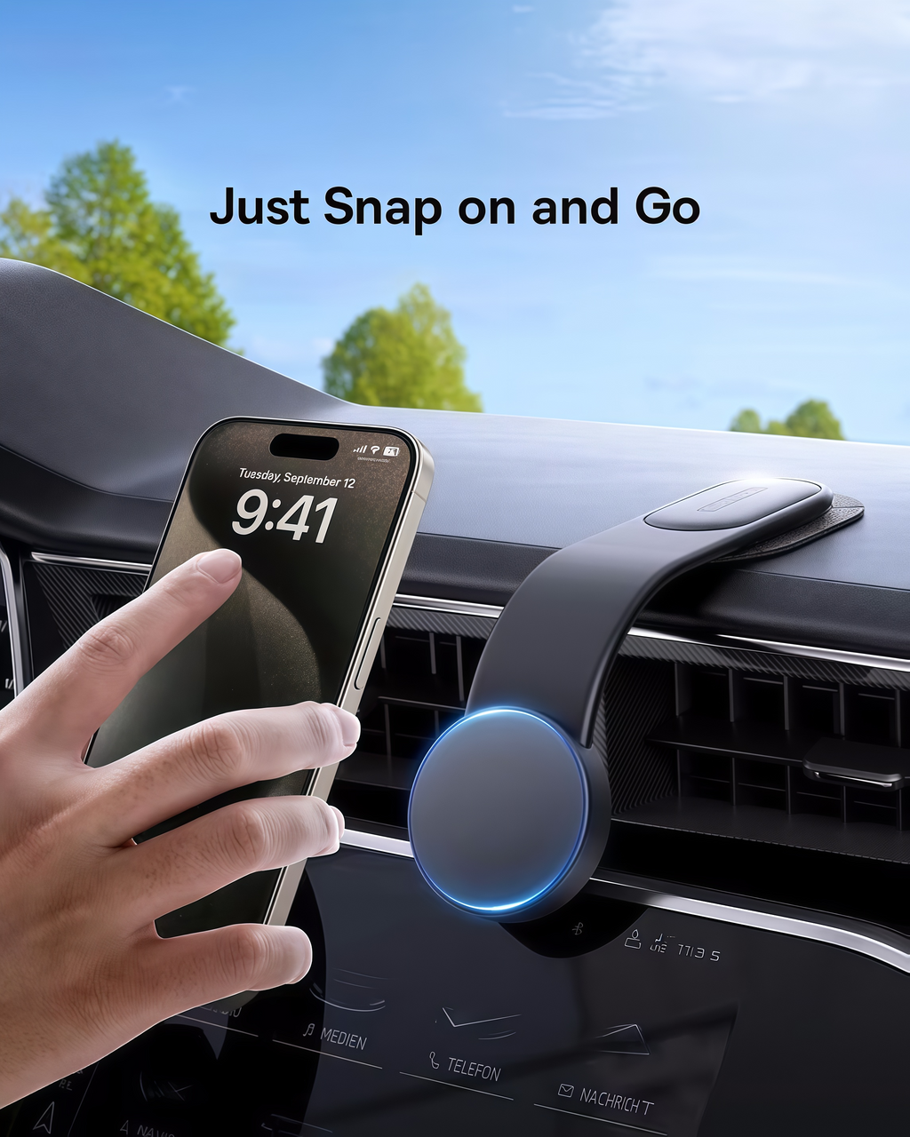 🚗A 25N strong magnetic phone holder featuring a flexible, shape-retaining titanium alloy design; supports 360° rotation and 3M adhesive dashboard mounting; compatible with all phone models.