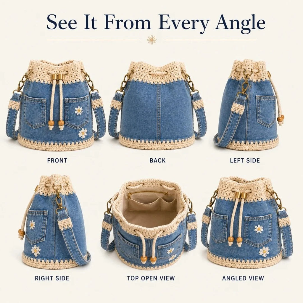 🔥HOT SALE 50% OFF✨👜Handmade Denim Crochet Bucket Bag
