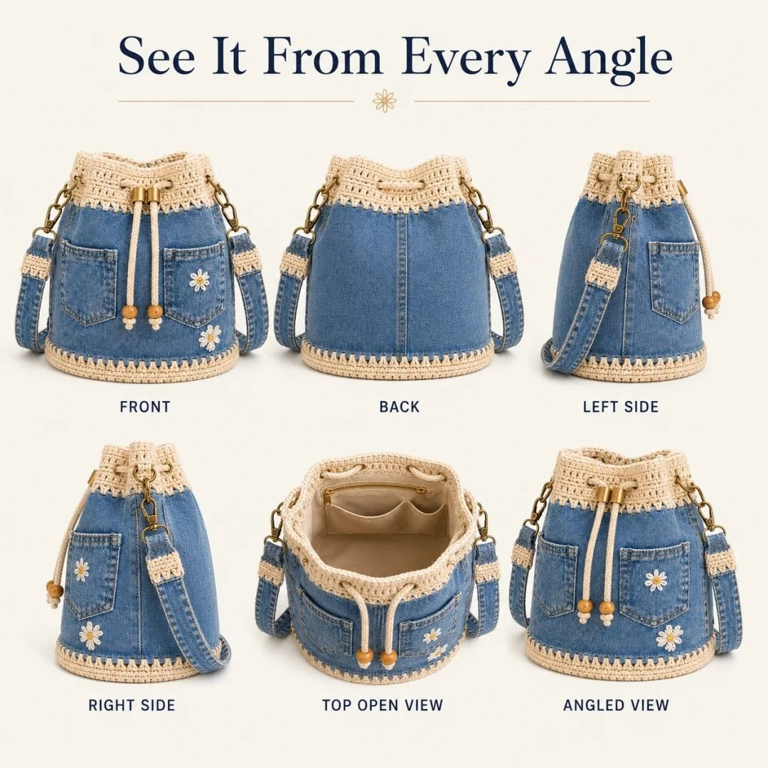 🔥HOT SALE 50% OFF✨👜Handmade Denim Crochet Bucket Bag