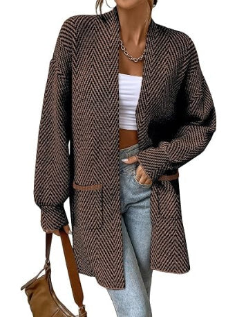 Women's Open Front Chevron Cardigan Sweaters