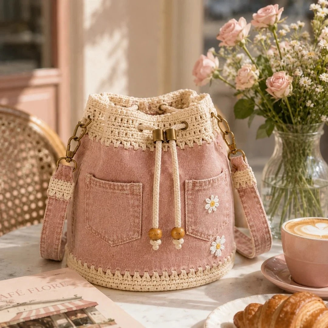 ✨👜Handmade Denim Crochet Bucket Bag