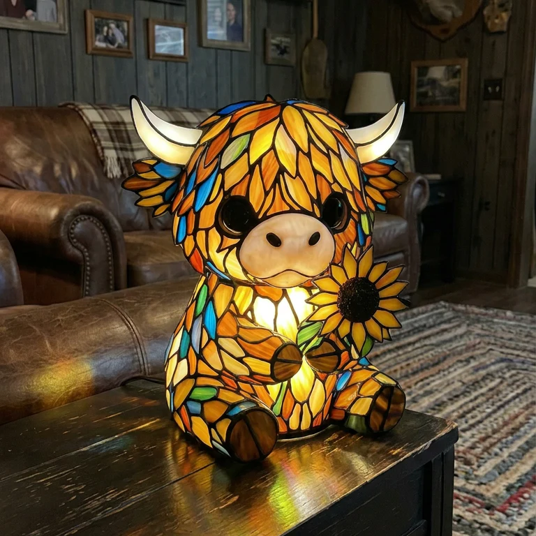 🌻🐮Creative Highland Cow Sunflower LED Night Light