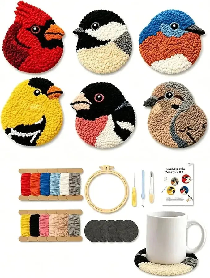 Bird Coasters Punch Needle Kit for Beginners Set