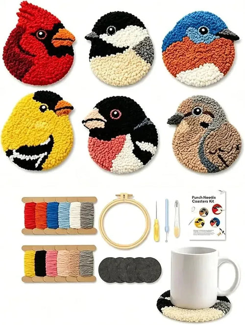 Bird Coasters Punch Needle Kit for Beginners Set