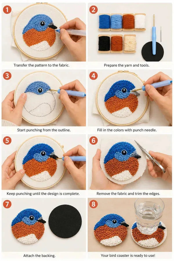 Bird Coasters Punch Needle Kit for Beginners Set
