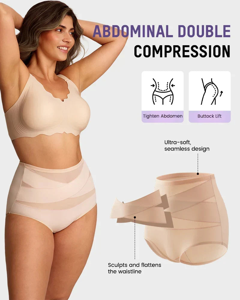 🌸Last Day✨Plus-Size High-Waist Cross Tummy Control Panties
