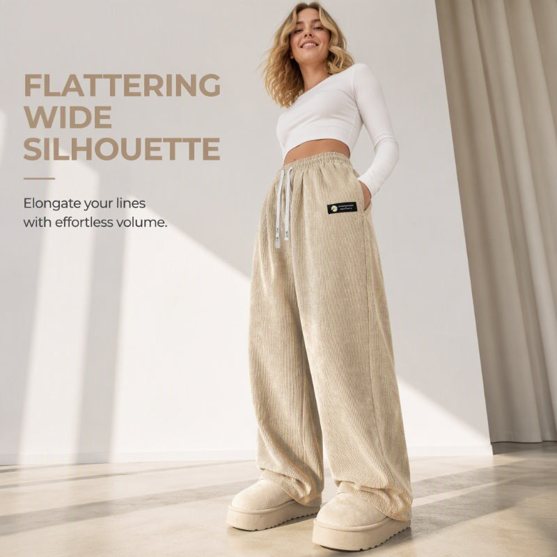 Women's Corduroy Wide-Leg Pants with Drawstring