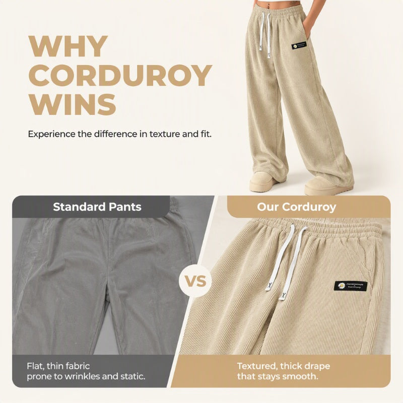 Women's Corduroy Wide-Leg Pants with Drawstring