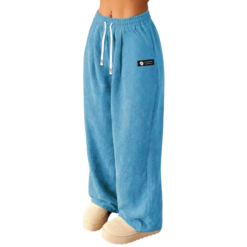 Women's Corduroy Wide-Leg Pants with Drawstring