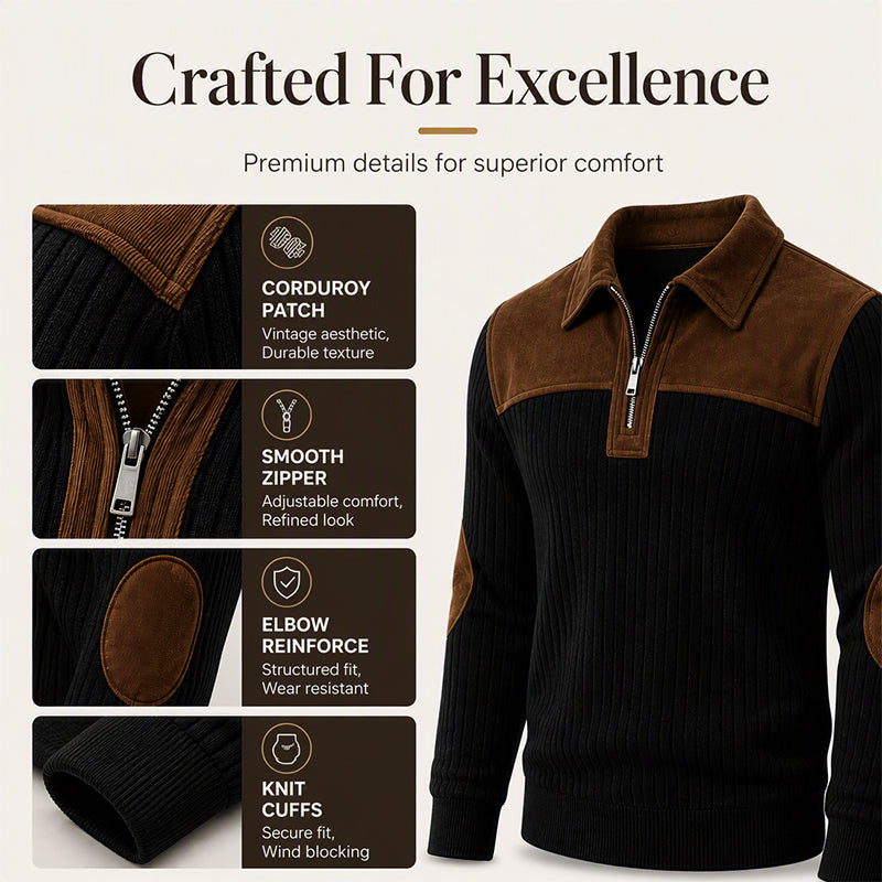 🧶 Textured Comfort | Men's Quarter-Zip Corduroy Knit Sweater