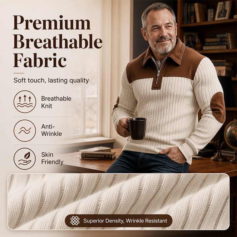 🧶 Textured Comfort | Men's Quarter-Zip Corduroy Knit Sweater